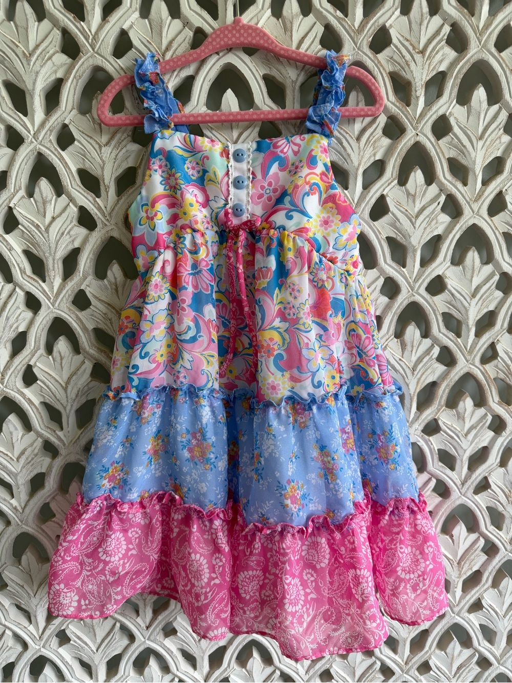 Jona Michelle Pink & Blue Floral Tiered Sundress, 4T